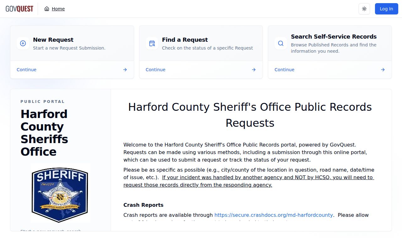 Harford County sheriff's office public records portal used to request warrant records