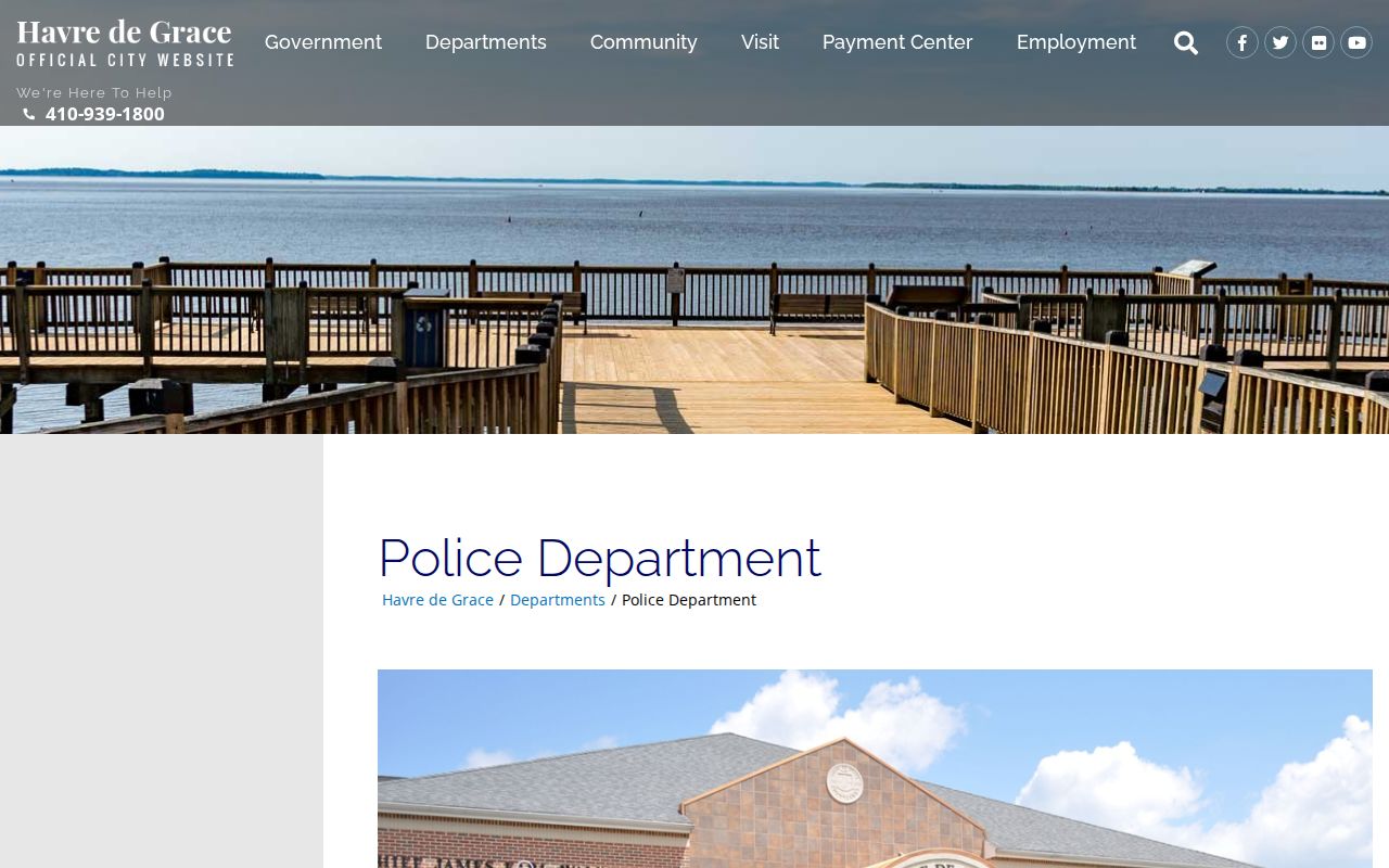 Havre de Grace Police Department page describing the city agency that serves Havre de Grace warrants